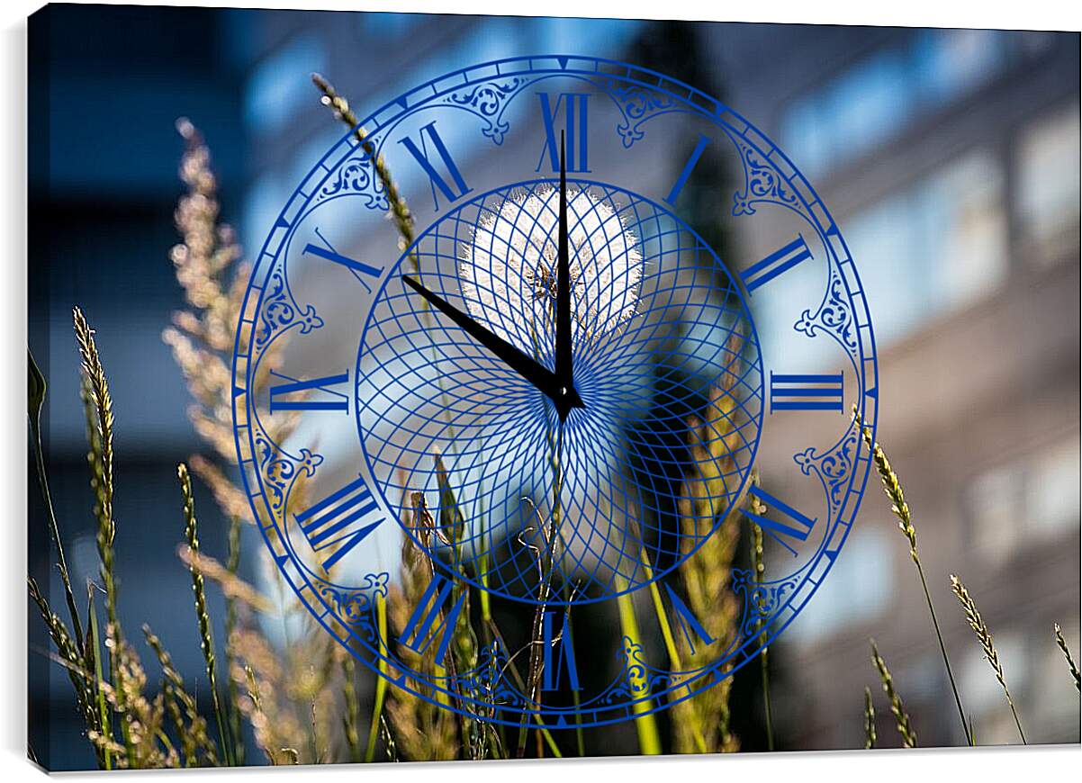 Часы картина - Одуванчик в зелёной траве