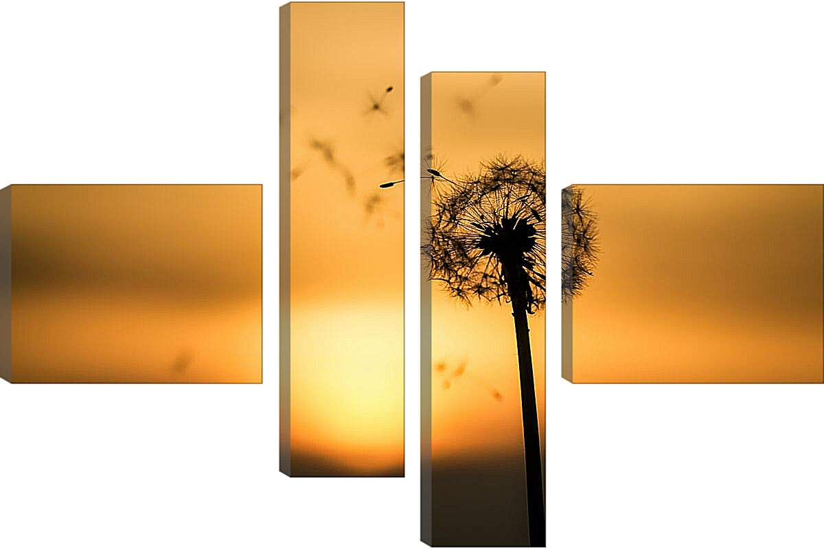 Модульная картина - Одуванчик на фоне заходящего солнца