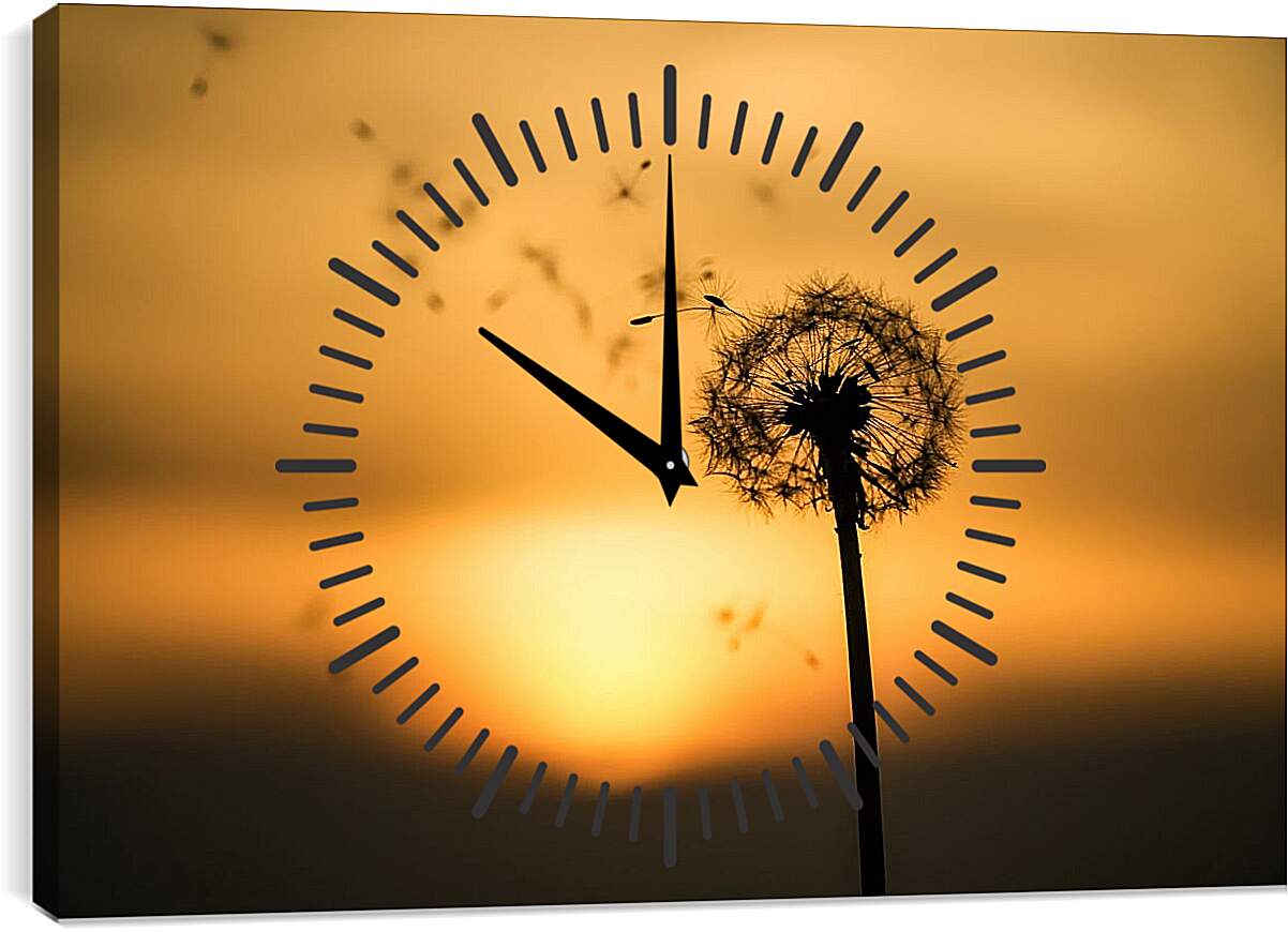 Часы картина - Одуванчик на фоне заходящего солнца