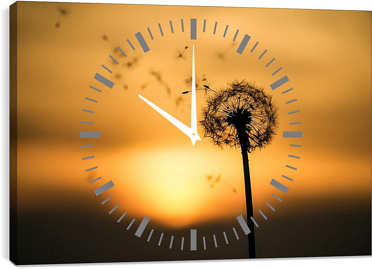 Часы картина - Одуванчик на фоне заходящего солнца