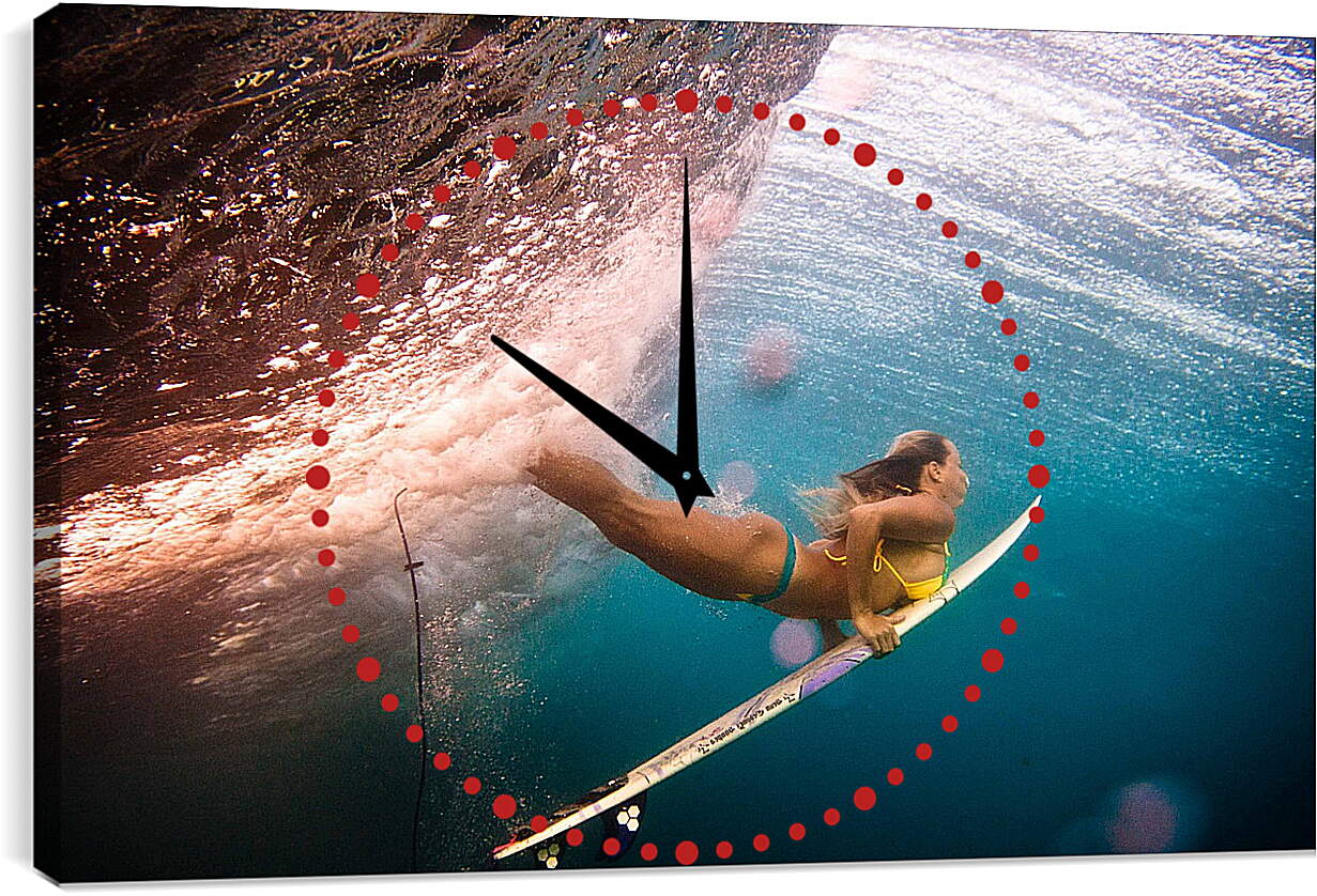 Часы картина - Сёрфингистка под водой