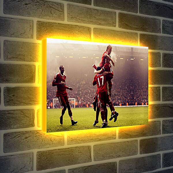 Лайтбокс световая панель - Игроки Ливерпуля эмоционально празднуют гол
