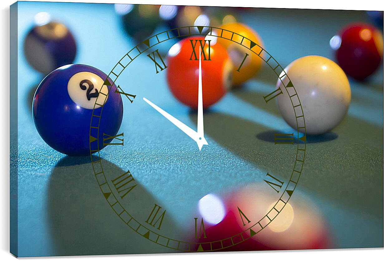 Часы картина - Бильярдный шар с цифрой 2