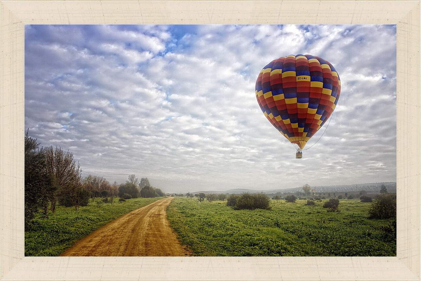 Картина в раме - Воздушный шар над полем
