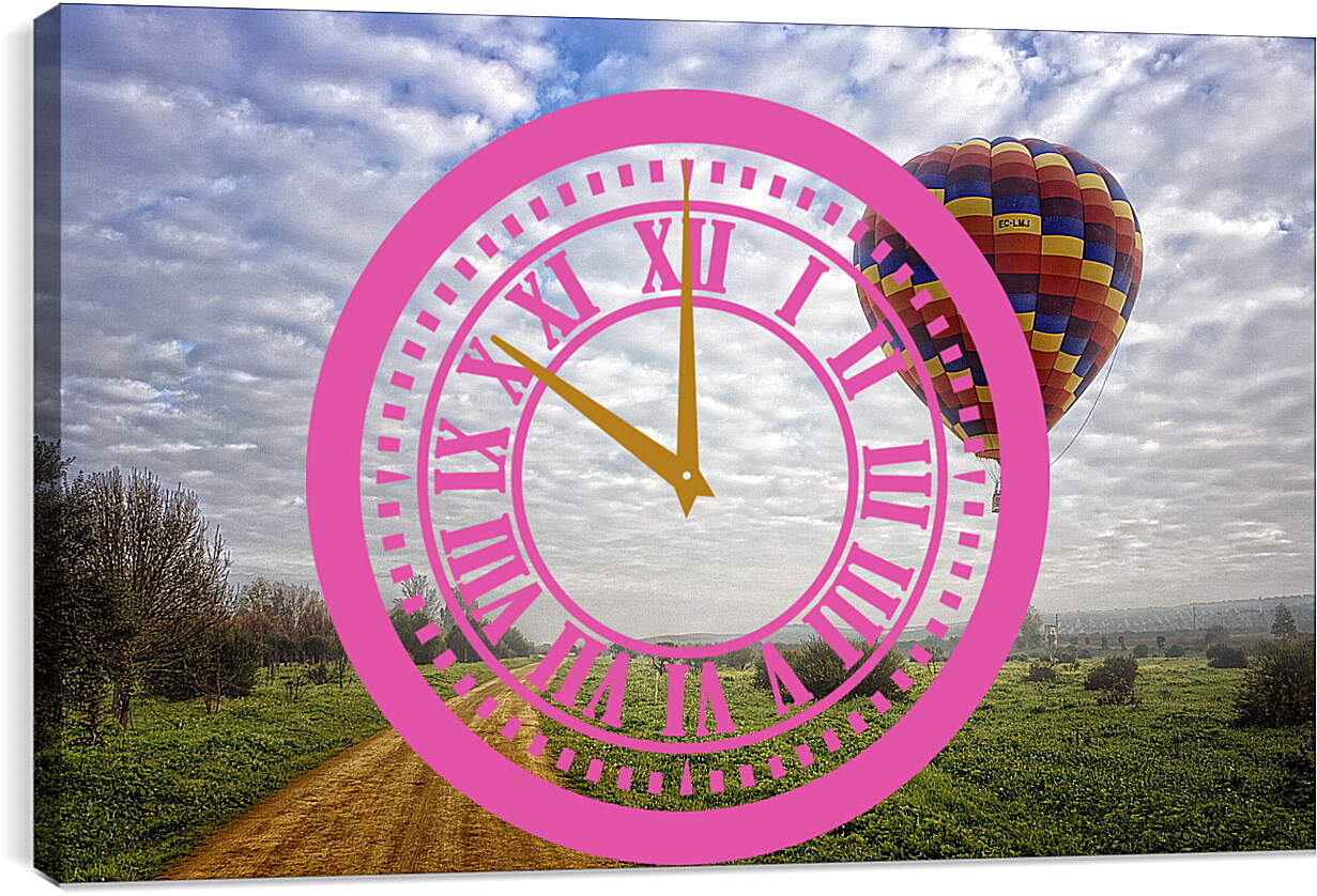 Часы картина - Воздушный шар над полем