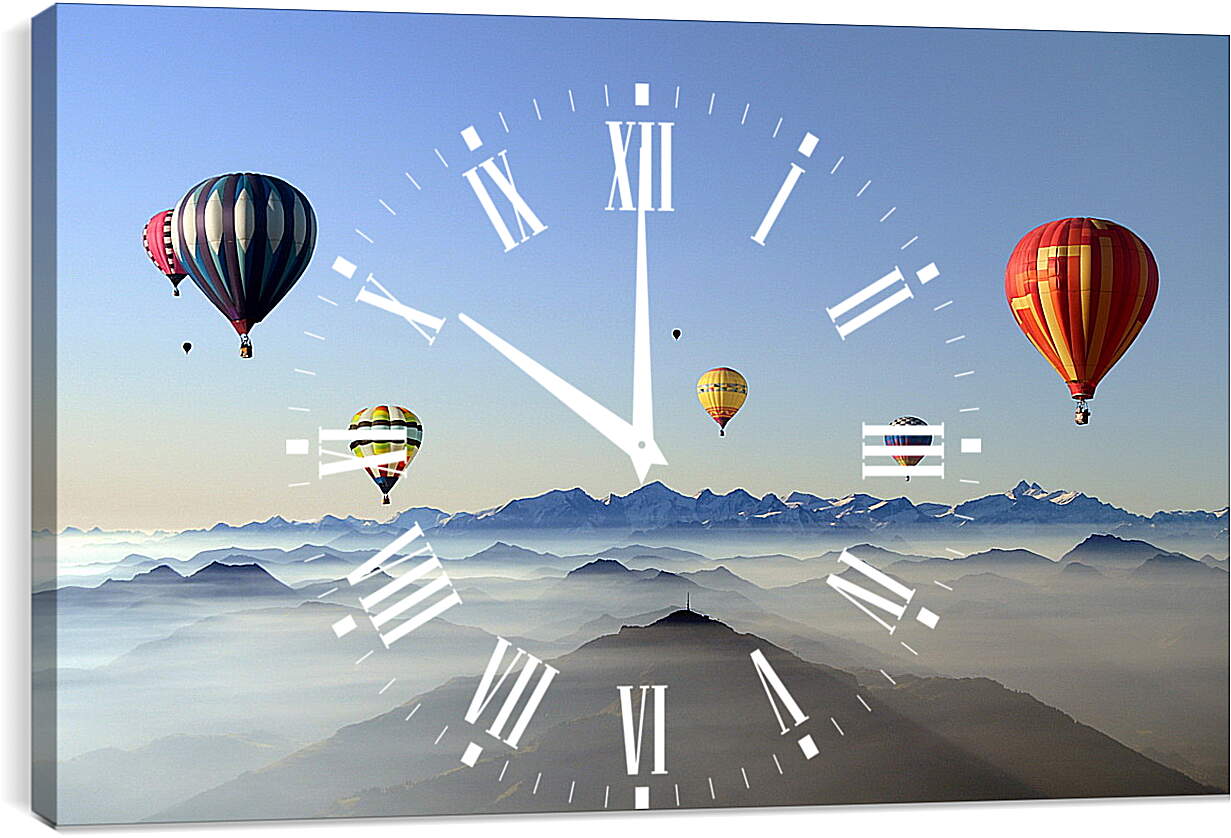 Часы картина - Воздушные шары над горами