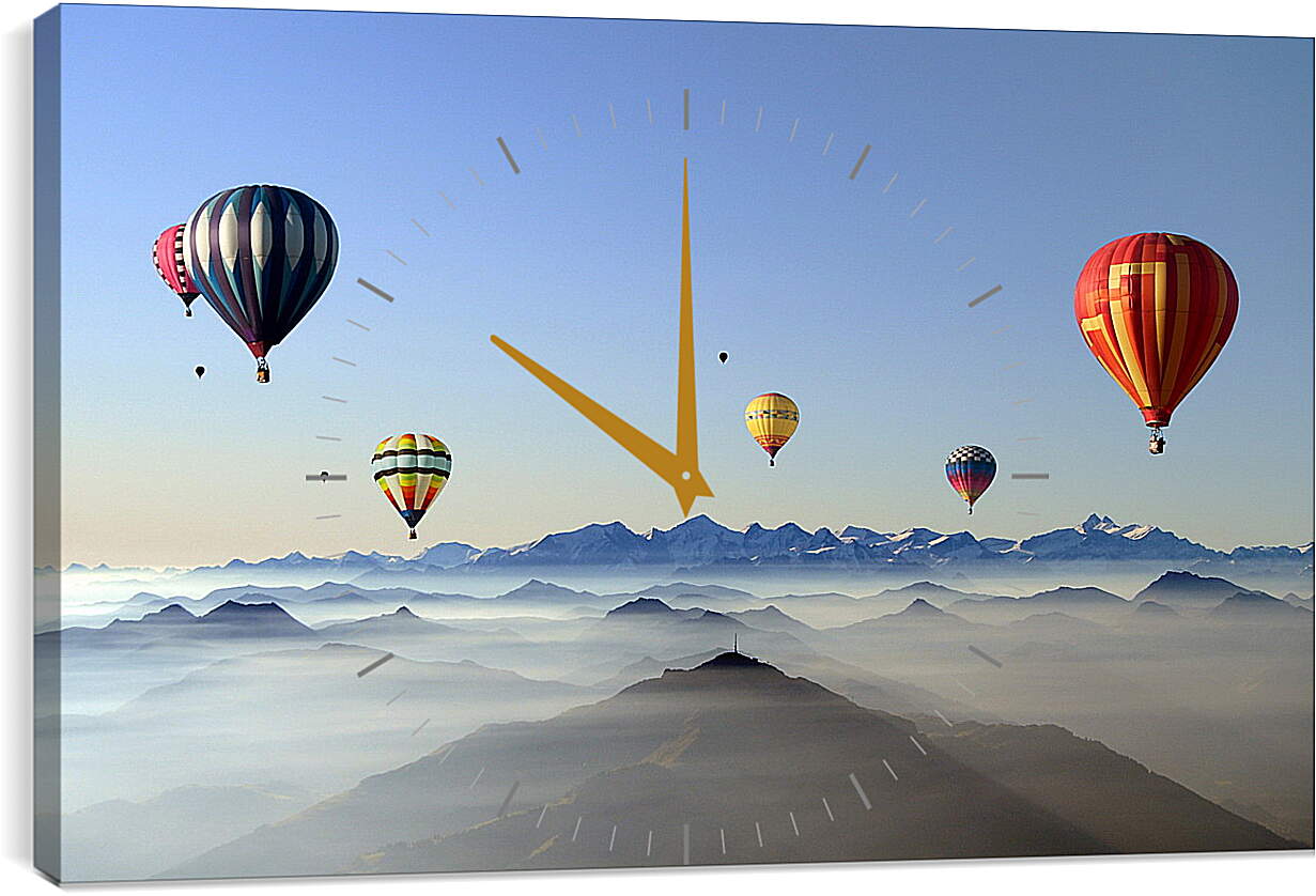 Часы картина - Воздушные шары над горами