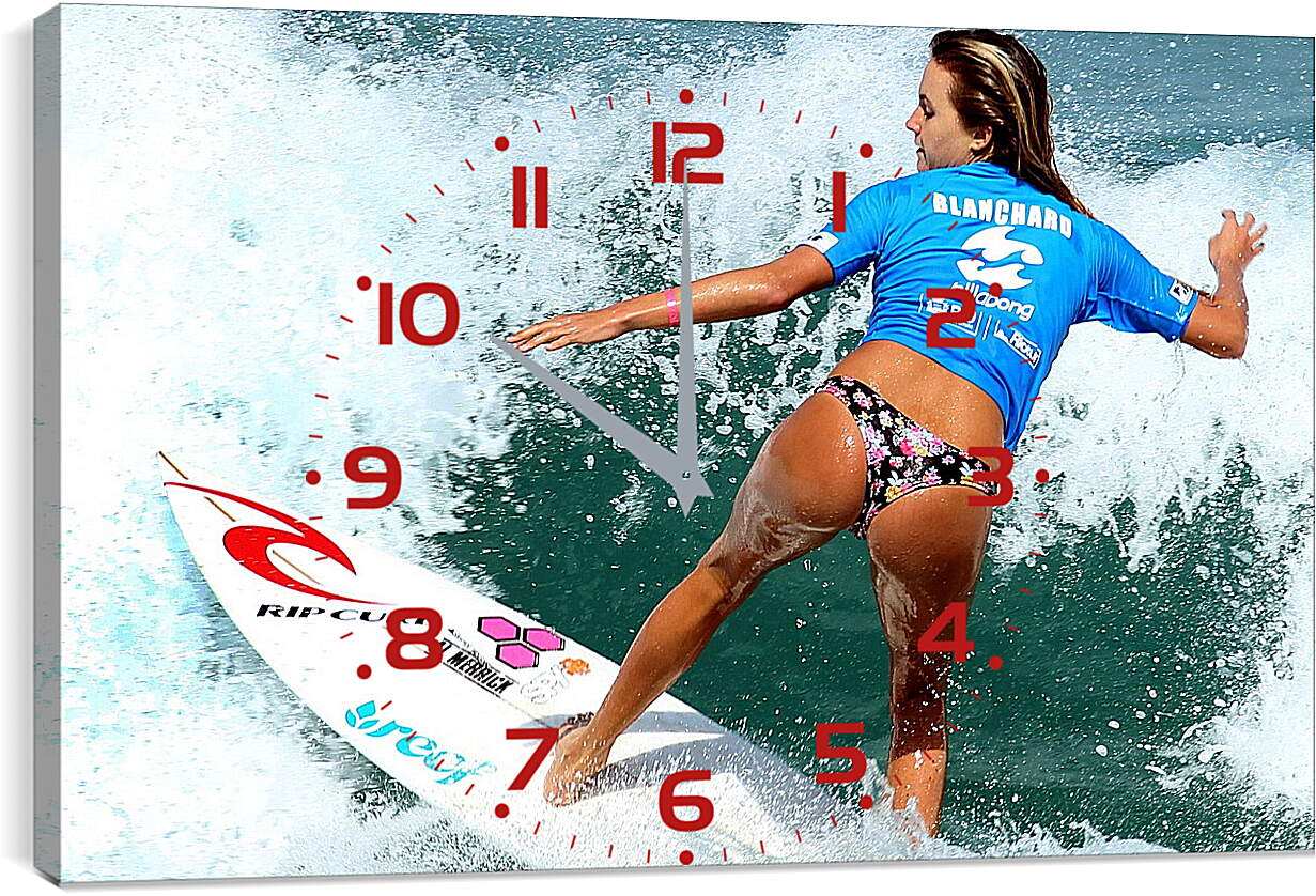 Часы картина - Мокрая серфингистка на доске