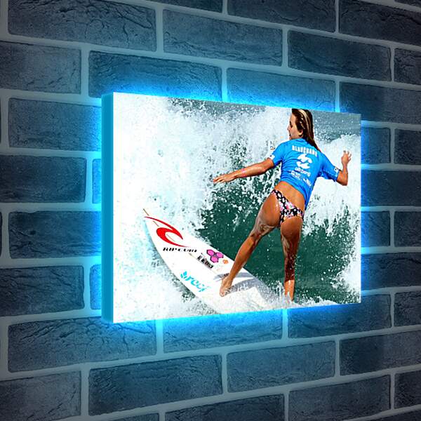 Лайтбокс световая панель - Мокрая серфингистка на доске