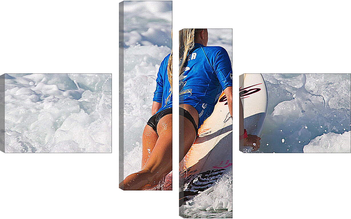 Модульная картина - Серфингистка ложится на доску