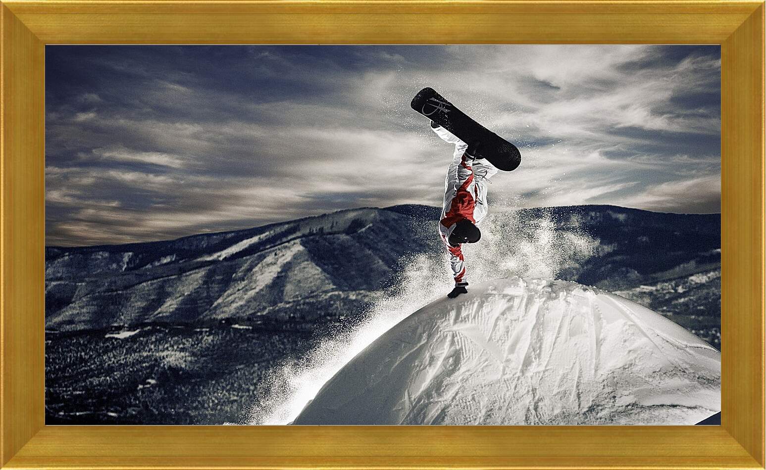 Картина в раме - Сноубордист стоит на одной руке