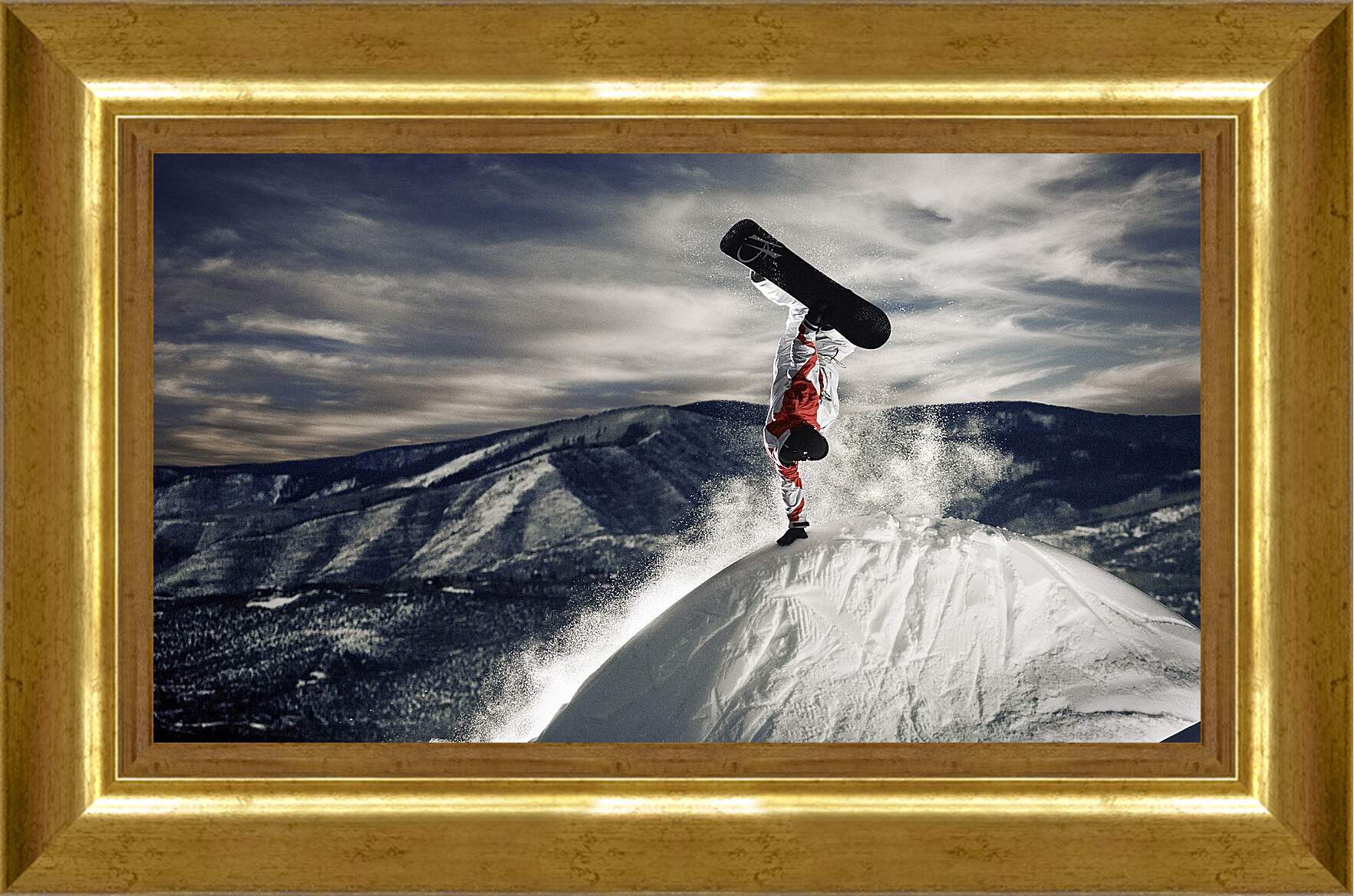 Картина в раме - Сноубордист стоит на одной руке