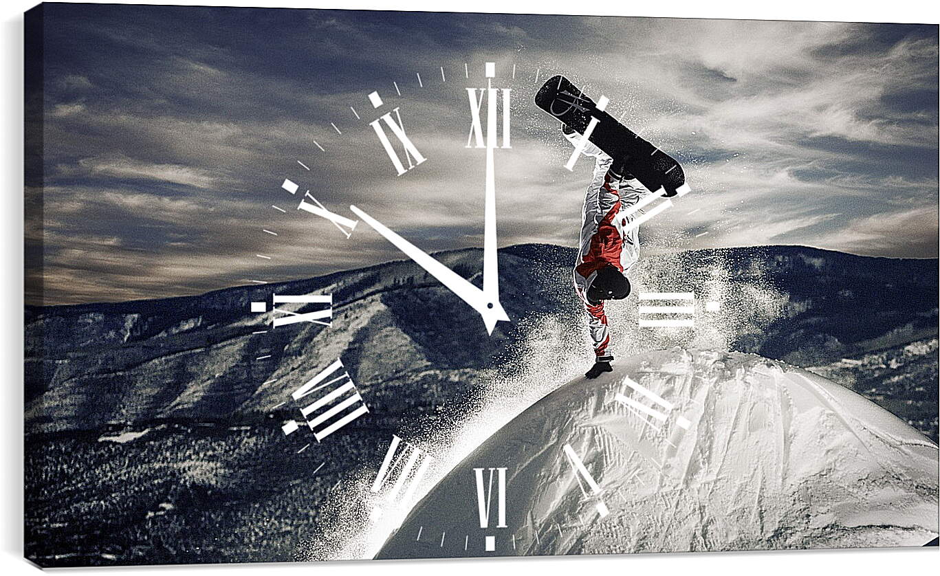 Часы картина - Сноубордист стоит на одной руке