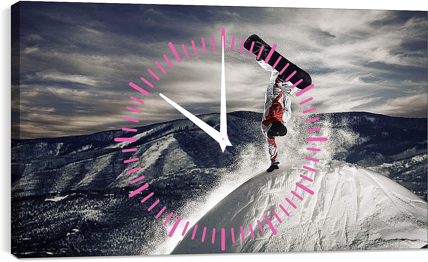 Часы картина - Сноубордист стоит на одной руке