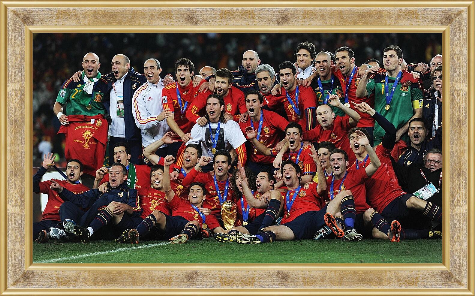Картина в раме - Сборная Испании с медалями на шее