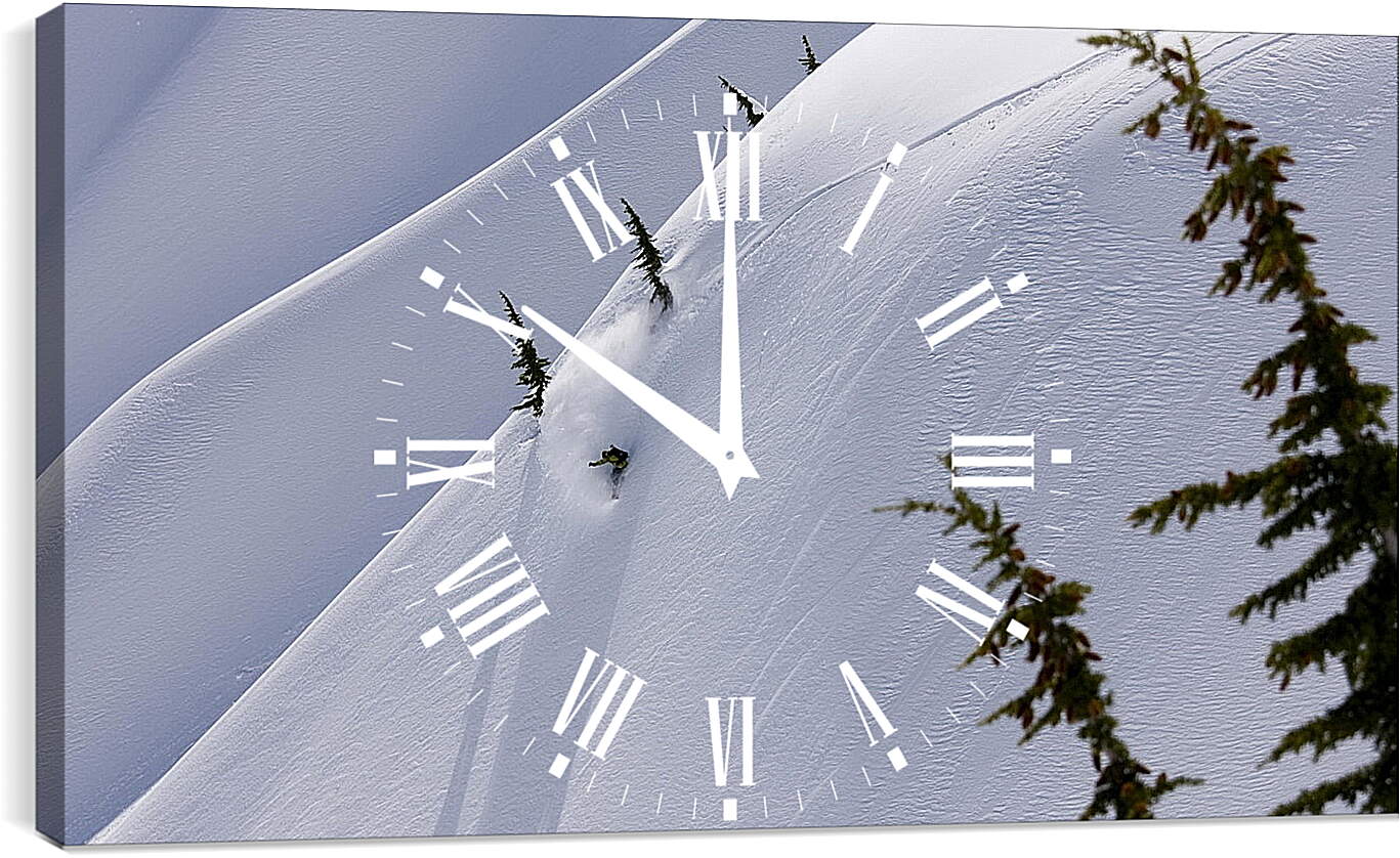 Часы картина - Спуск по белому снегу