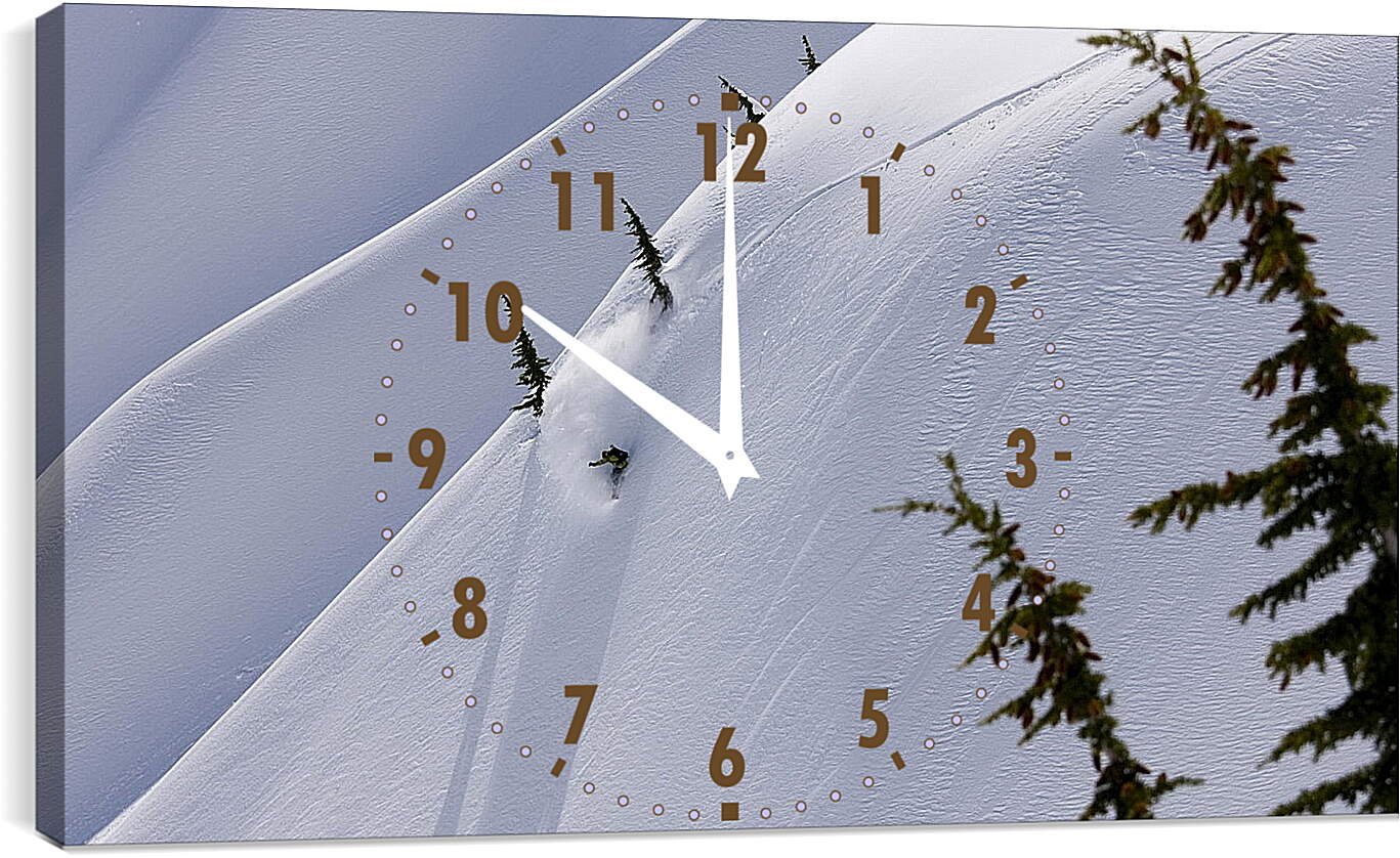 Часы картина - Спуск по белому снегу