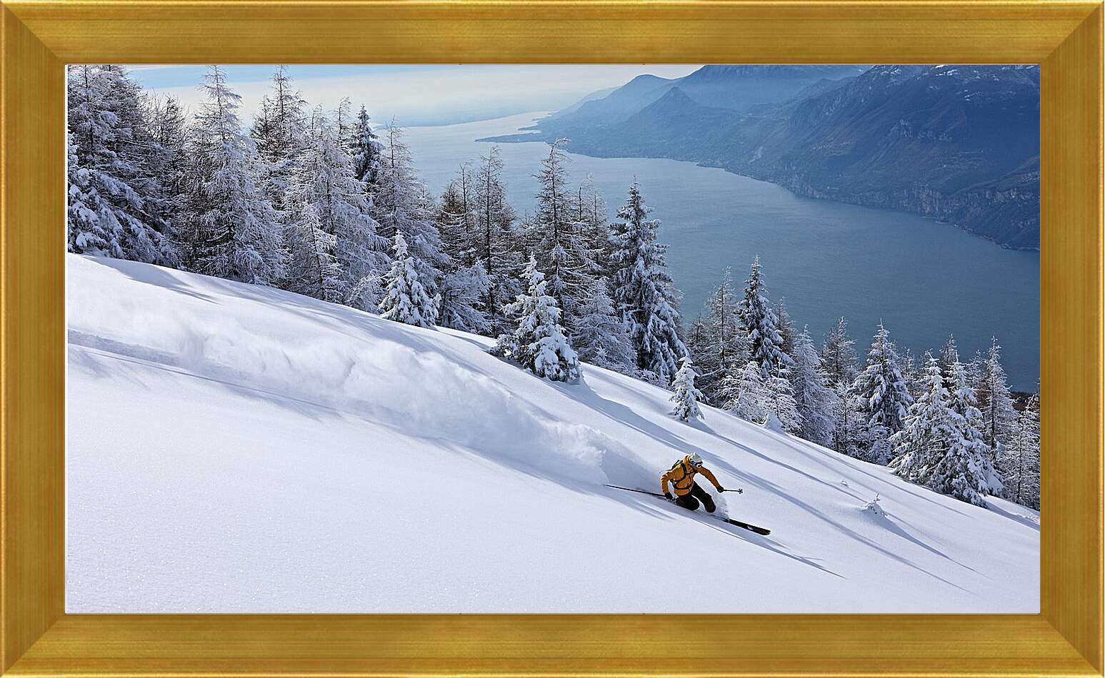 Картина в раме - Спускаясь по белоснежно снегу