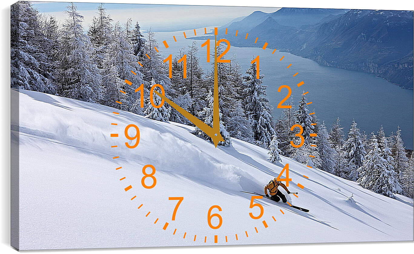 Часы картина - Спускаясь по белоснежно снегу