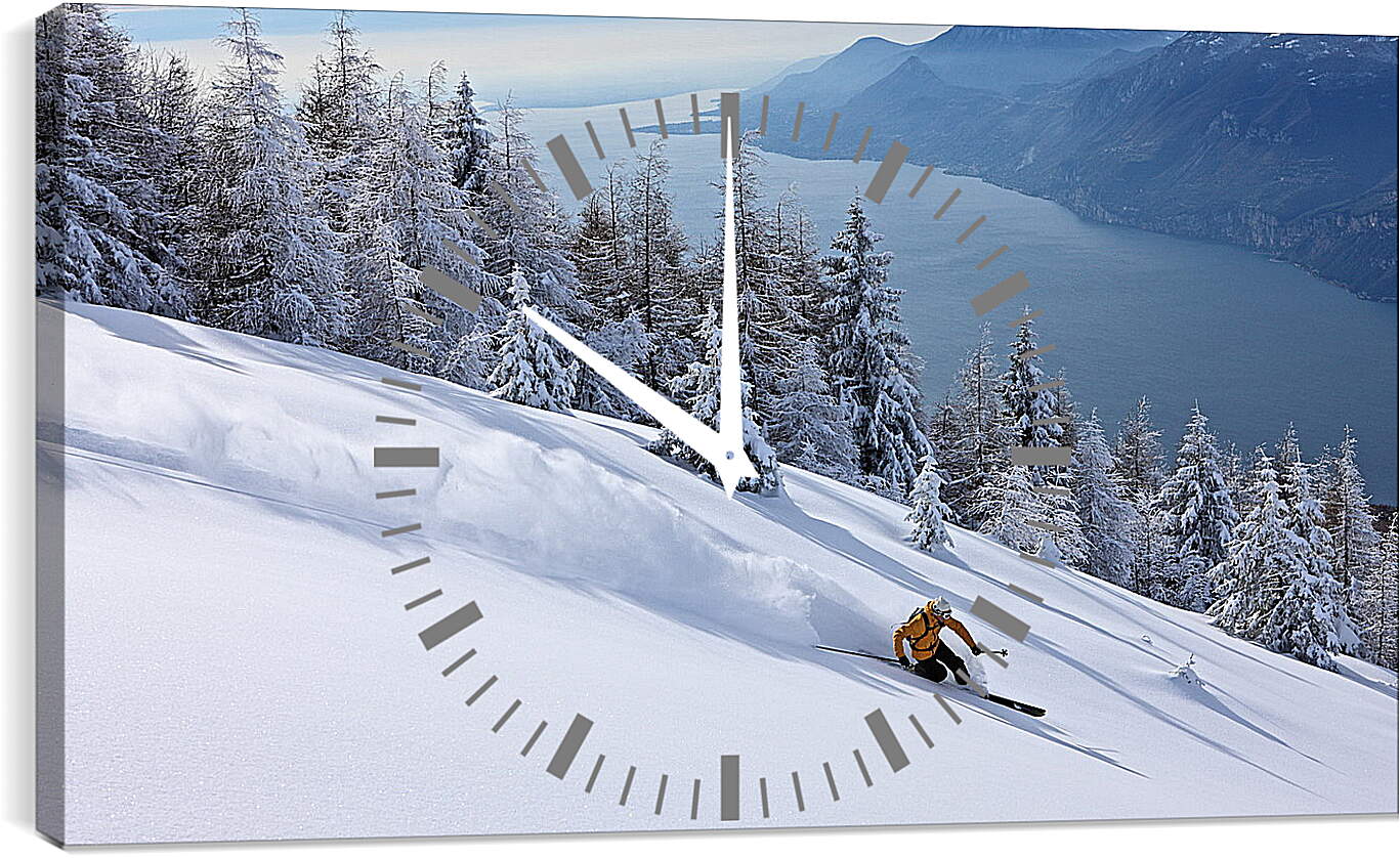 Часы картина - Спускаясь по белоснежно снегу