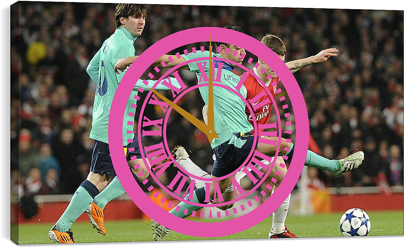 Часы картина - Лионель Месси и Хави против Арсенала
