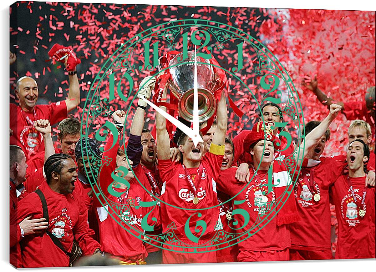 Часы картина - Футболисты Ливерпуля с кубком Лиги Чемпионов