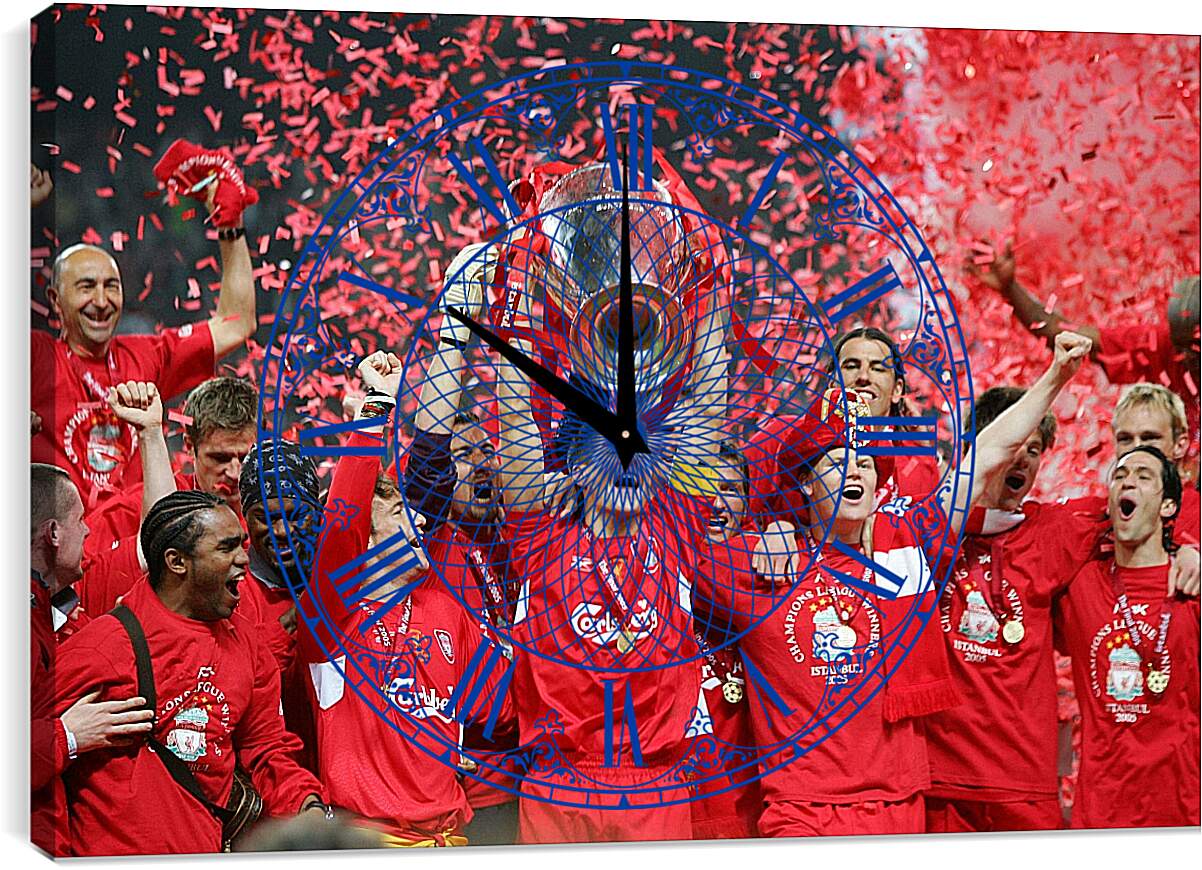 Часы картина - Футболисты Ливерпуля с кубком Лиги Чемпионов