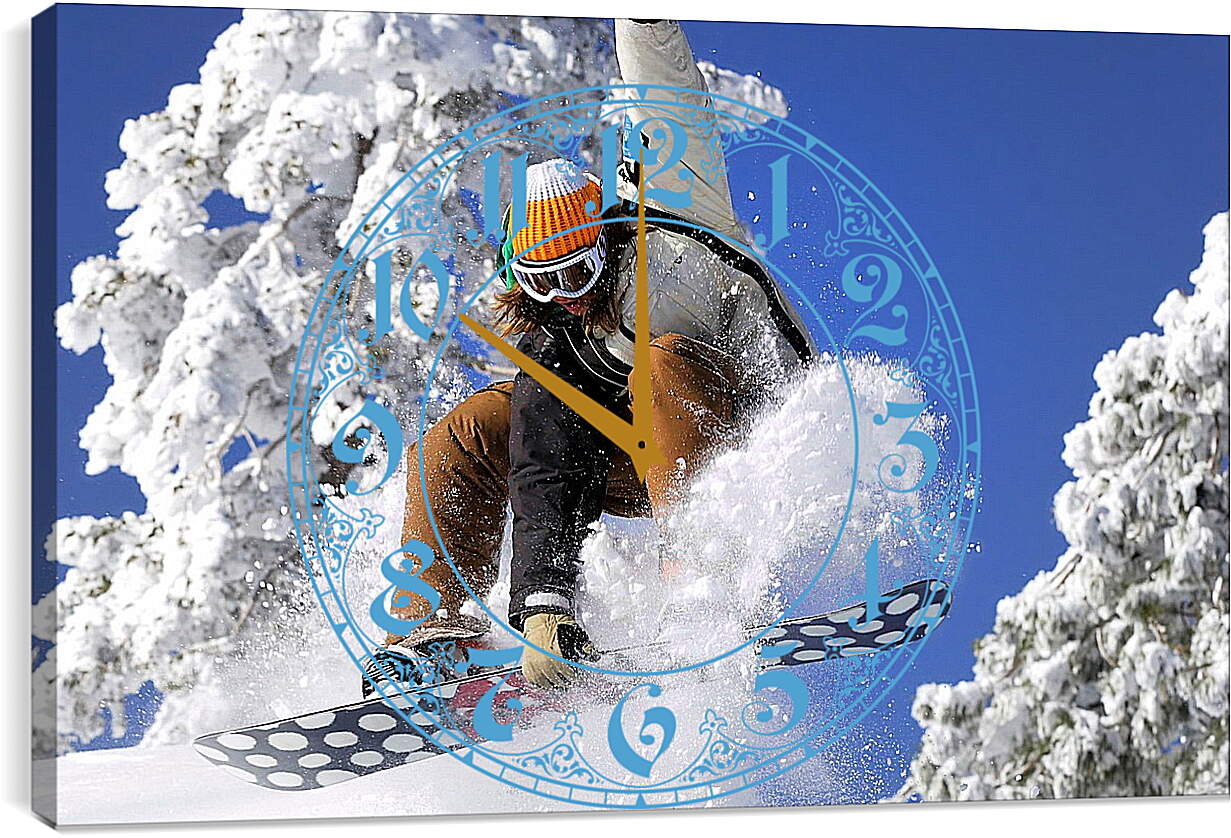Часы картина - Прыжок рыжего сноубордиста
