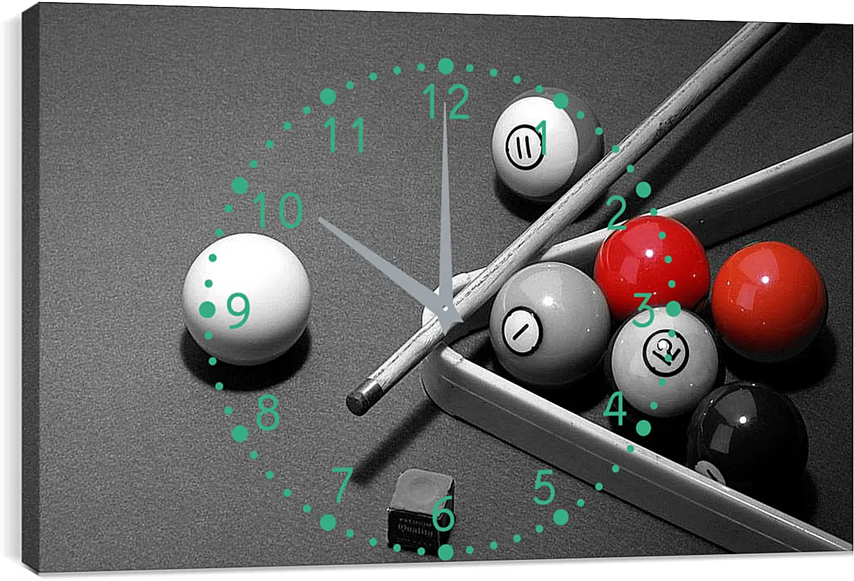 Часы картина - Кий с бильярдными шарами
