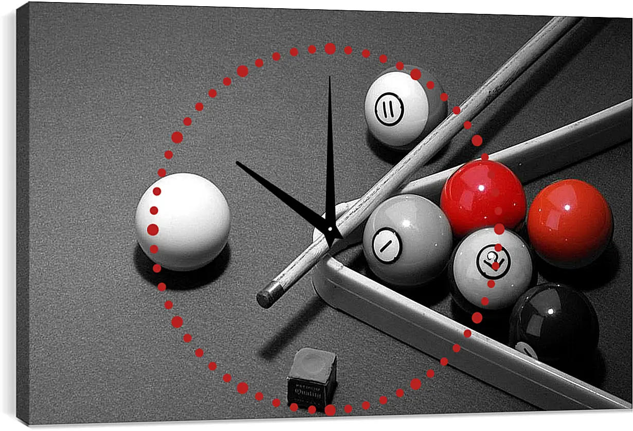 Часы картина - Кий с бильярдными шарами
