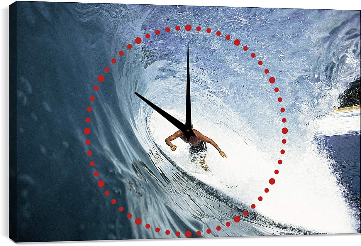 Часы картина - Сёрфингиста накрывает волной