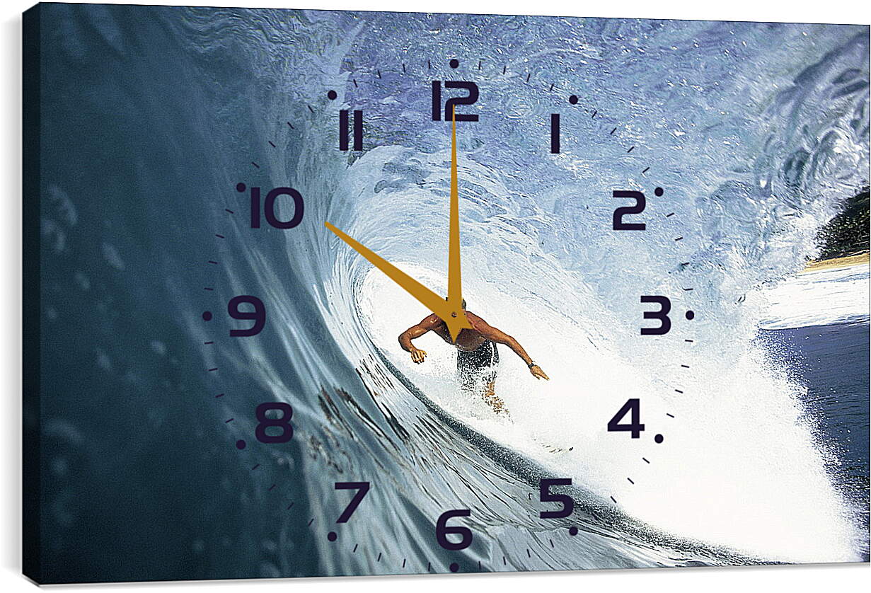 Часы картина - Сёрфингиста накрывает волной
