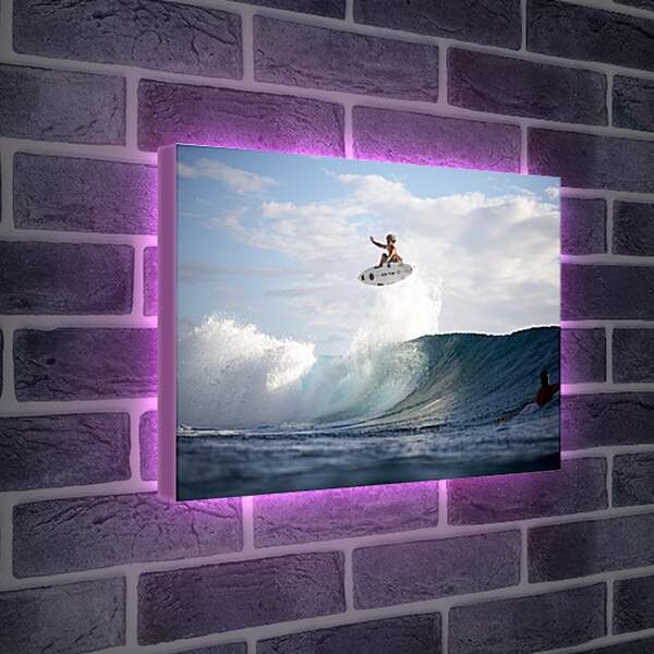 Лайтбокс световая панель - Летящий над волной сёрфингист