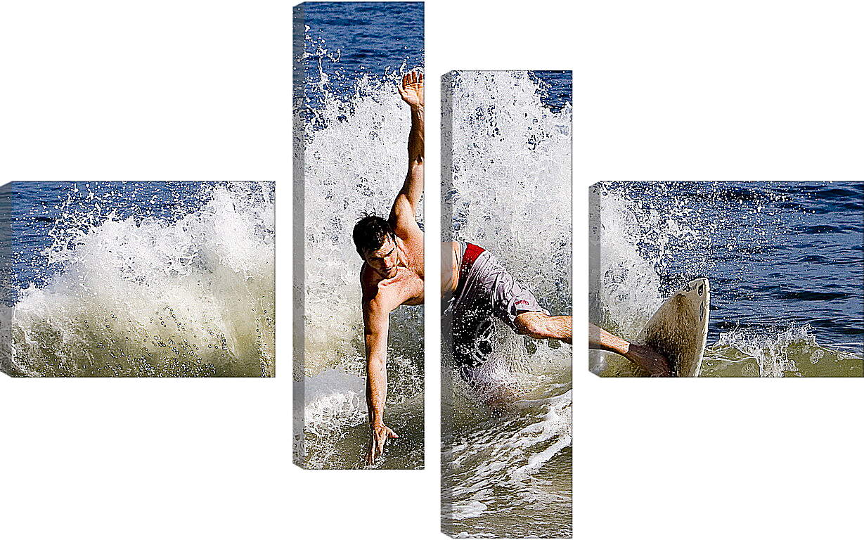 Модульная картина - Падающий в воду сёрфингист