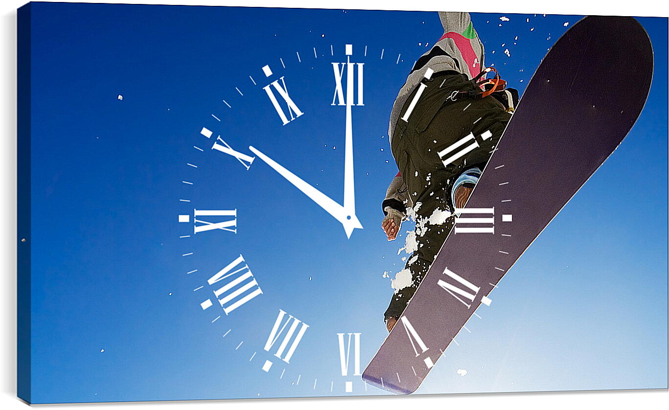 Часы картина - Прыжок сноубордиста на фоне чистого неба