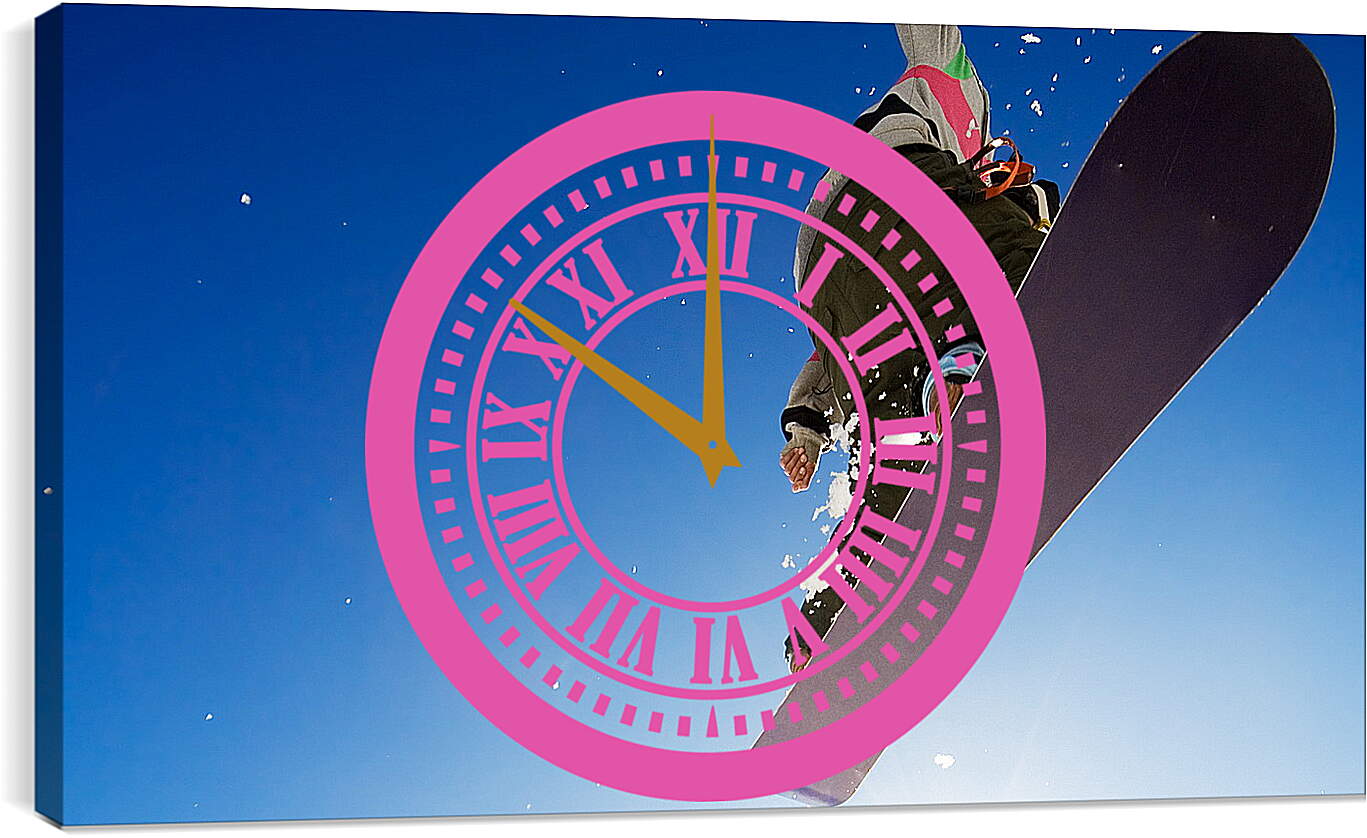 Часы картина - Прыжок сноубордиста на фоне чистого неба