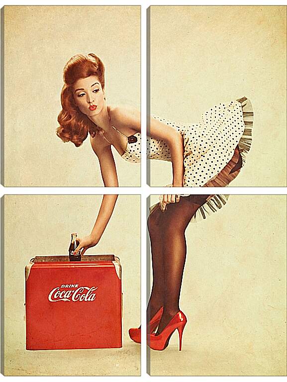 Модульная картина - Девушка с чемоданом кока кола. Пин ап