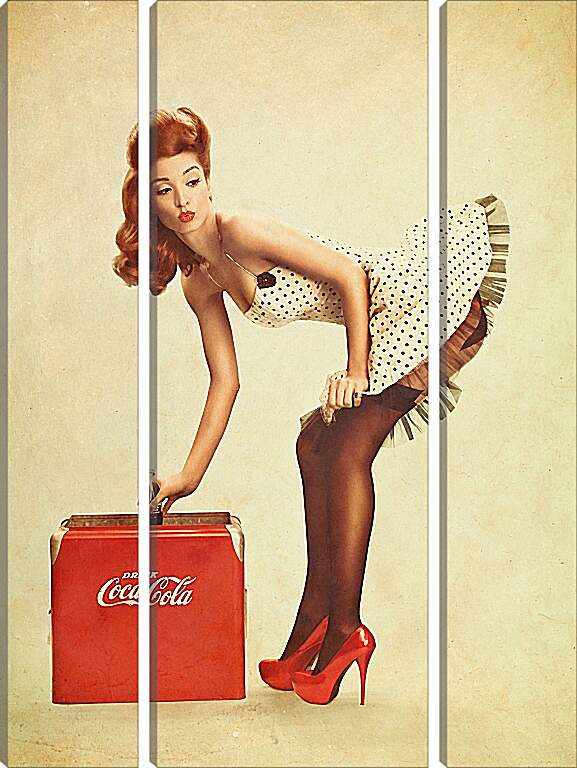 Модульная картина - Девушка с чемоданом кока кола. Пин ап
