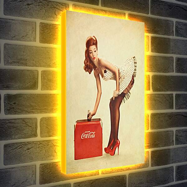 Лайтбокс световая панель - Девушка с чемоданом кока кола. Пин ап
