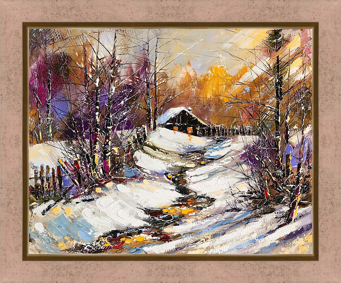 Картина в раме - Зимняя тропинка к дому