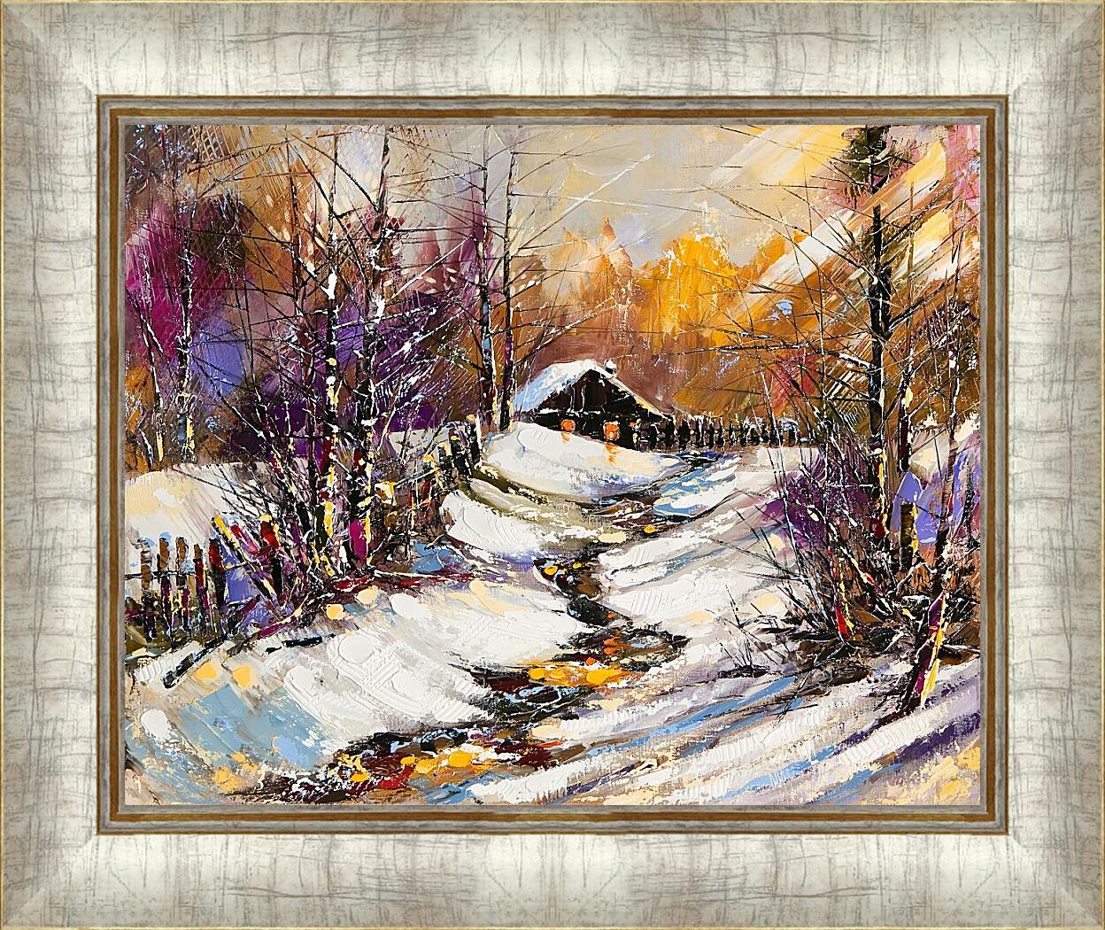 Картина в раме - Зимняя тропинка к дому