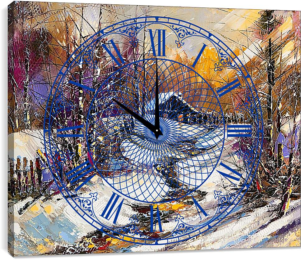 Часы картина - Зимняя тропинка к дому