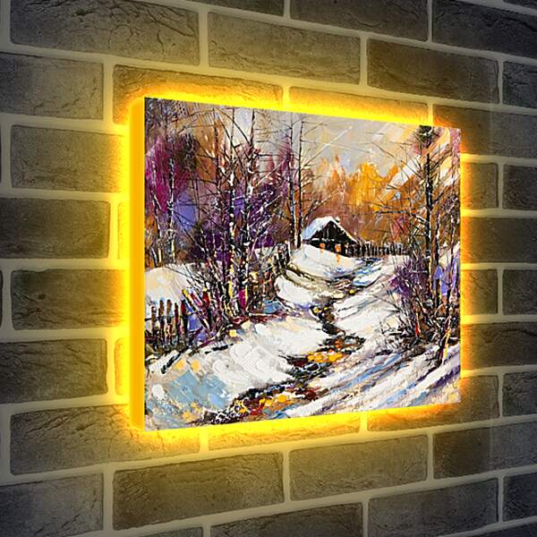 Лайтбокс световая панель - Зимняя тропинка к дому