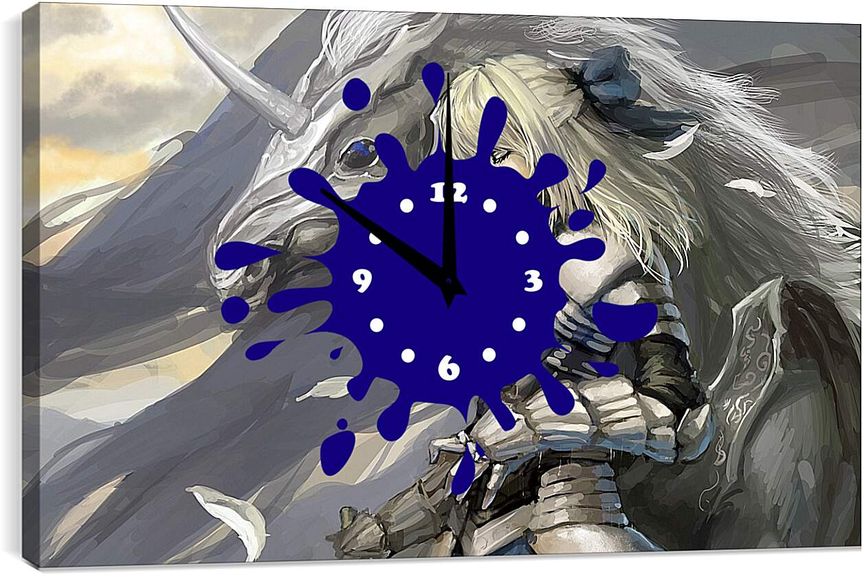 Часы картина - Единорог и девушка