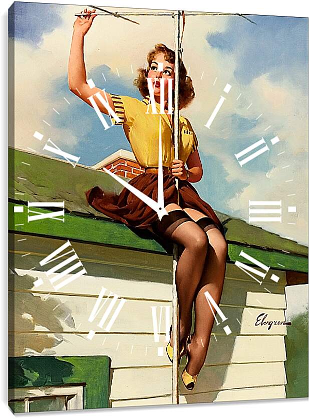 Часы картина - Девушка ремонтирует антенну