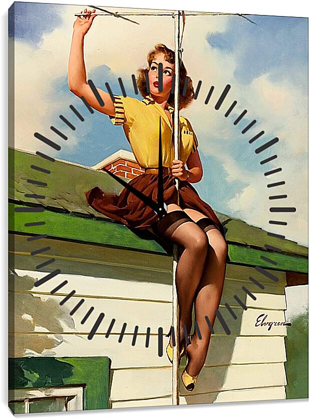 Часы картина - Девушка ремонтирует антенну
