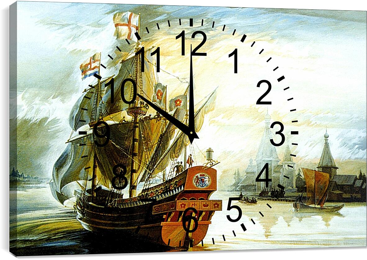 Часы картина - Корабль в бухте