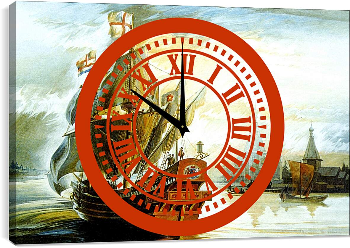 Часы картина - Корабль в бухте