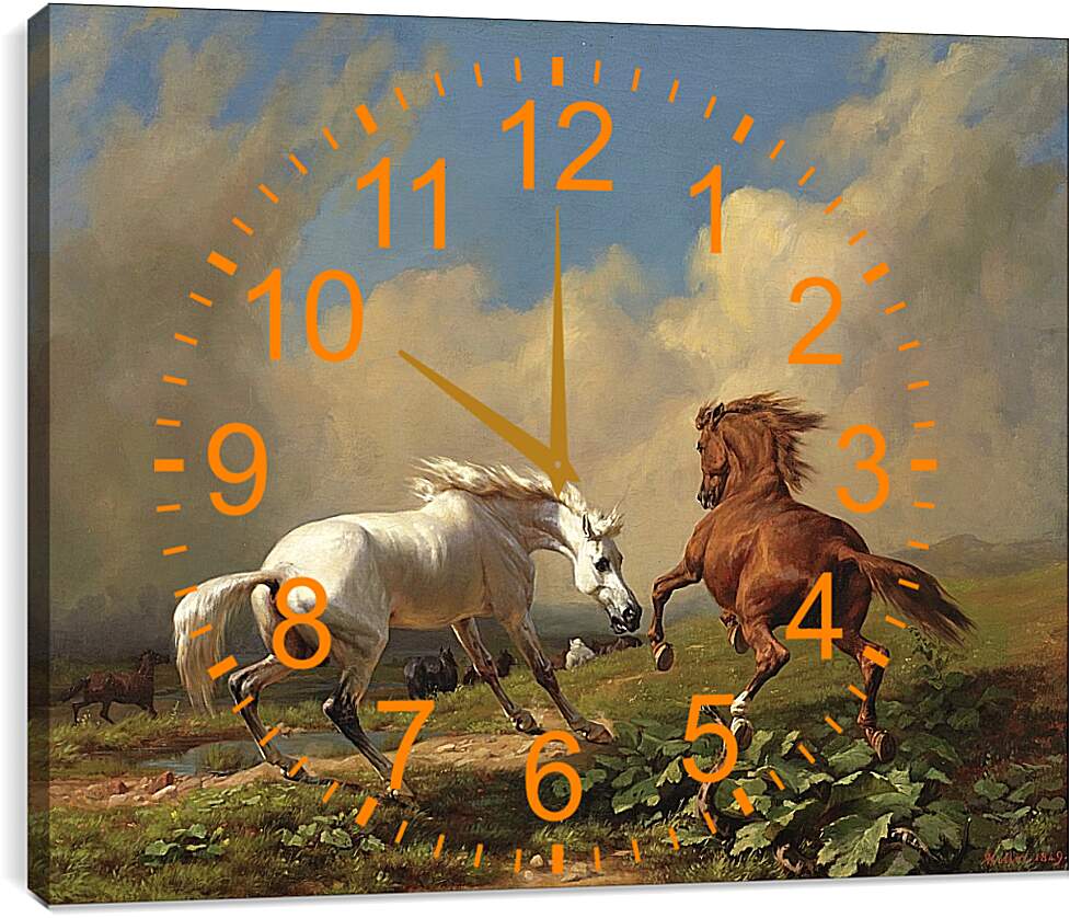 Часы картина - Пожар в степи и кони