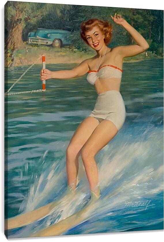 Постер и плакат - Рыжая девушка на водных лыжах